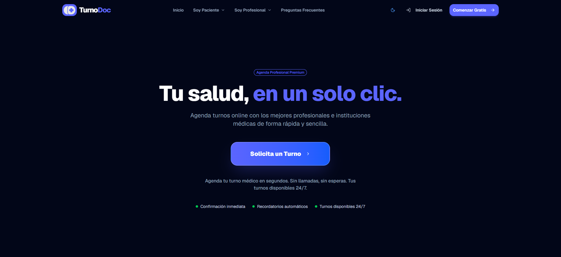 Panel de gestión y agenda médica inteligente de TurnoDoc con integración WhatsApp